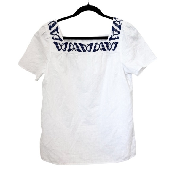 Talbots White Blouse with Navy Butterfly Detail - Picture 1 of 7